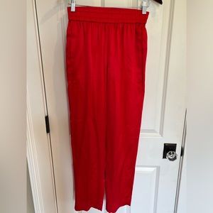 NWOT J. Crew 100% Silk Red Pull On Trouser Pants Size 00 Washable